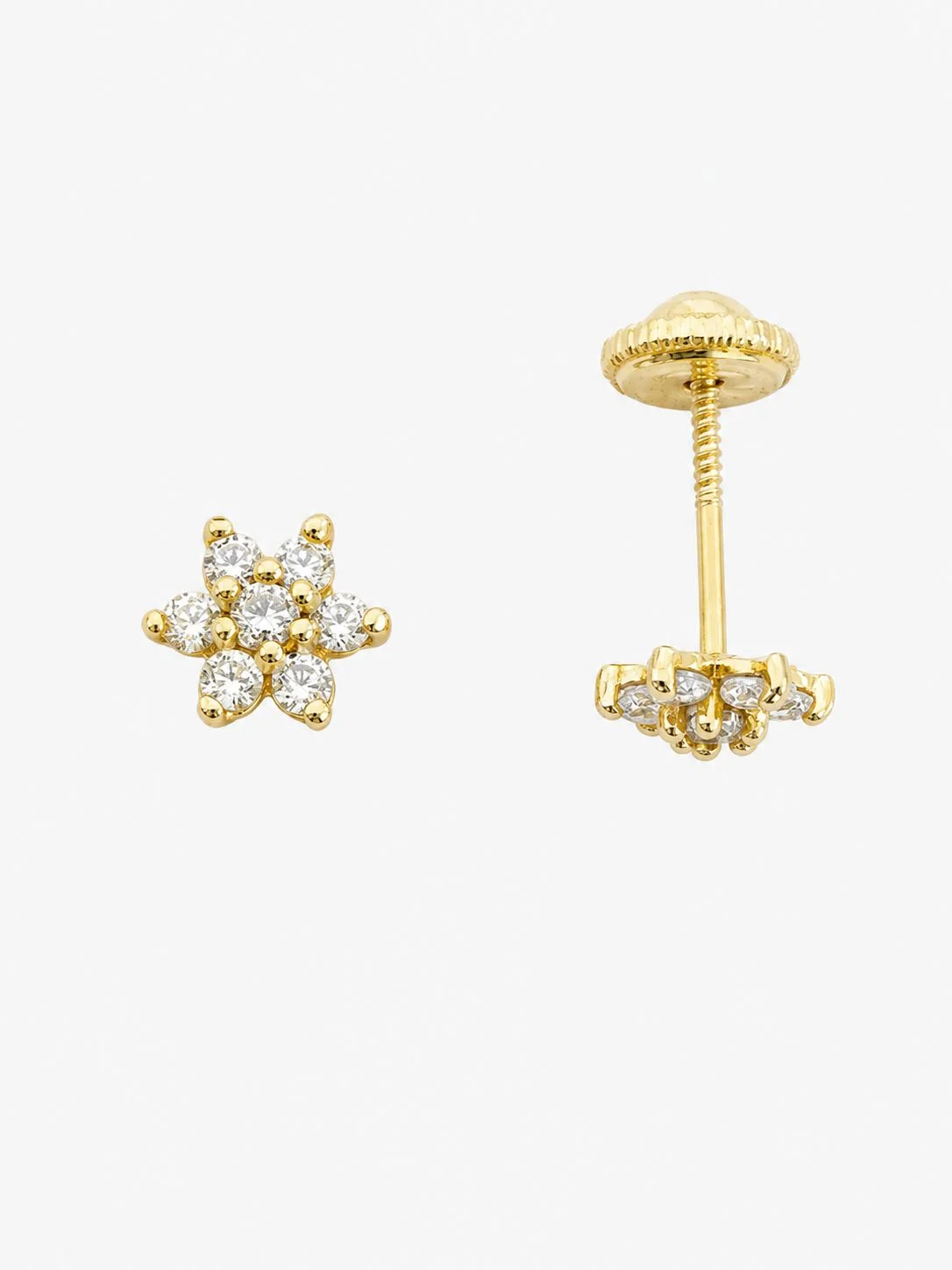 Pendientes flor en oro 18K con circonitas 6 mm